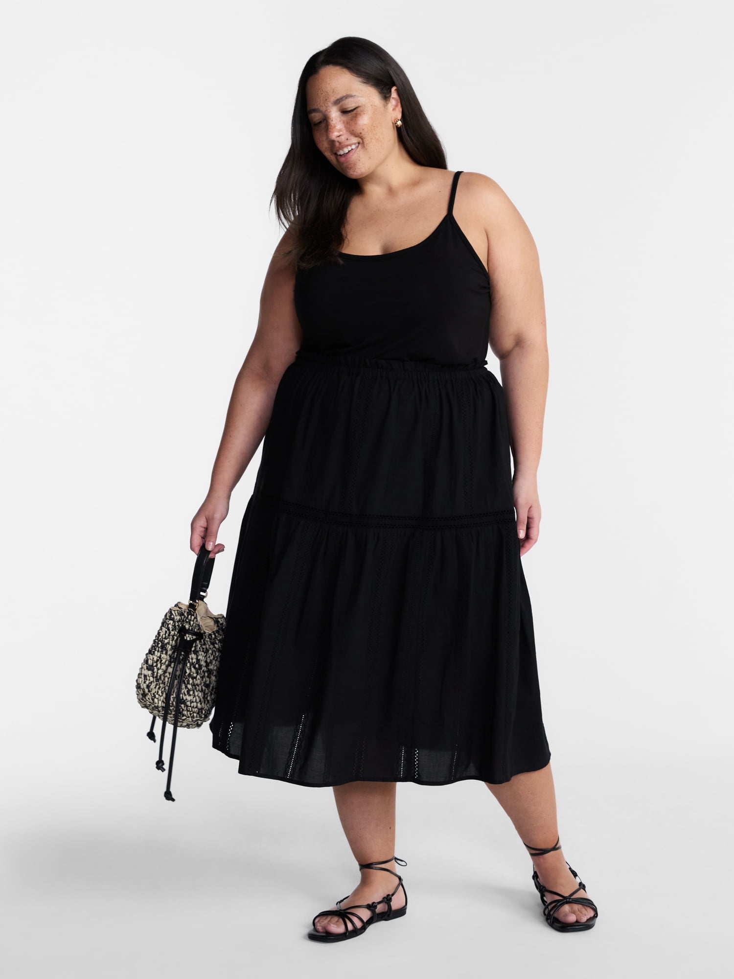 Terra & Sky Women’s Plus Cotton Geo Eyelet Midi Skirt, Sizes 0X-5X