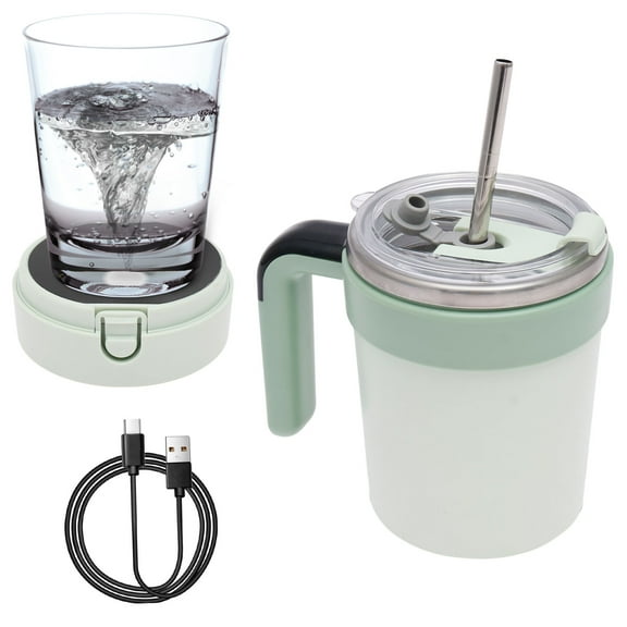 12.85oz Automatic Magnetic Stirring Coffee Mug with Temperature Display Magnetic Milk Stirrer Automatic Stirring Coffee Mug with Lid Auto Protein Powder Mixer,Light Green