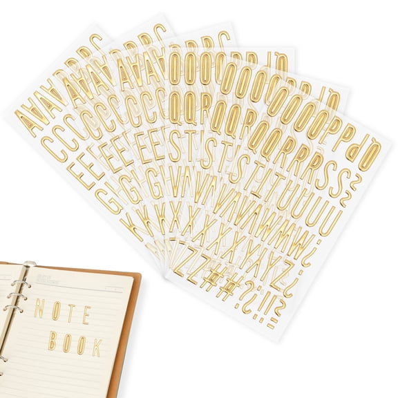 6 Sets 3D Gold Letter Stickers Glitter Alphabet Stickers 1 Inch Self Adhesive Waterproof Vinyl Small ABC Letters for Graduation Cap Water Bottles Cup Mailbox Number Scrapbooking Sign Crafts