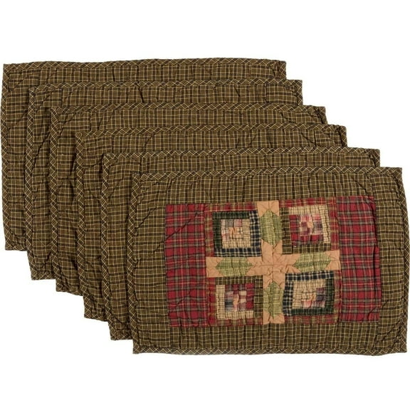 VHC Brands Tea Cabin Rustic 12"x18" Placemat Set of 6 Green Patchwork Cotton Hand Quilted Rectangle Kitchen Table Decor