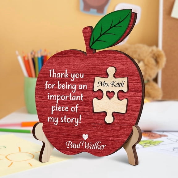 Personalized Teacher Apple Sign – Back to School & End of Year Teacher Appreciation Gift, Classroom Hanging Puzzle Piece, Thank You Gift for Teachers