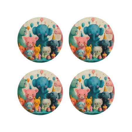 

Tideii Cute Animal Party for Leather Coasters 4 Pieces Anti-fouling and Anti-scalding Decorative Coasters Suitable for Restaurants Kitchens Coffee Shops-Round Shape