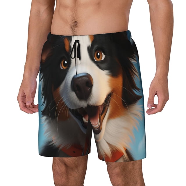 Fotbe Playful Smile Cute Dog Traje de Baño para Hombre – Shorts de Natación de Secado Rápido con Forro y Bolsillos-X-Large