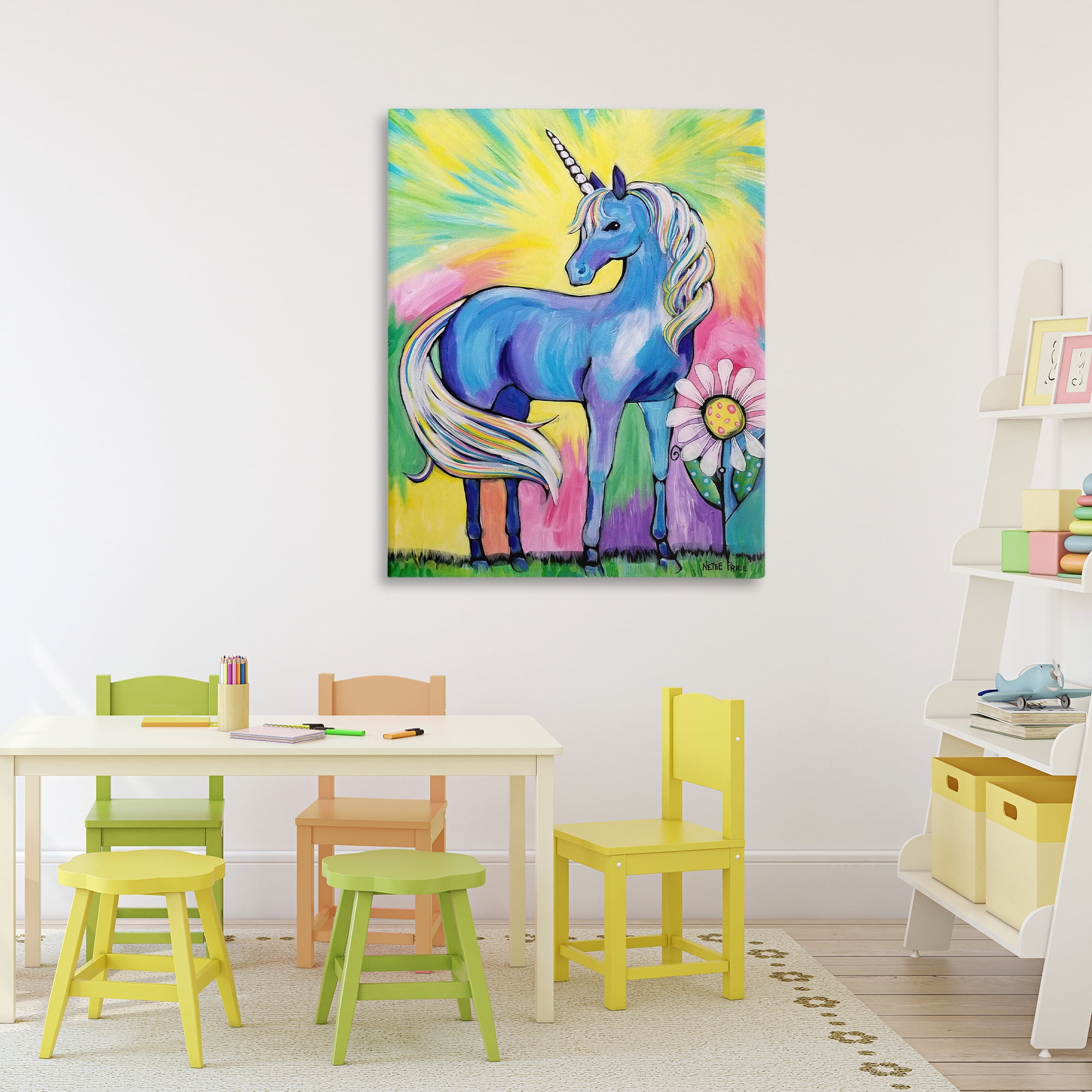 Stupell Industries Magical Unicorn in Rainbow Meadow Canvas Wall Art, design by Nettie Price