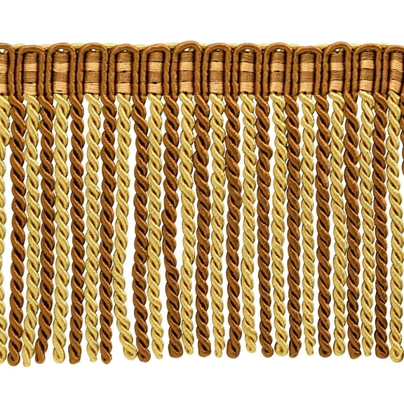 6" (15cm) Noblesse Collection Bullion Fringe Trim with Fancy Knitted Header # DB6, Toffee Brown #08 (Light Brown, Chocolate Brown) Sold By The Yard (36"/3 ft/0.9m)