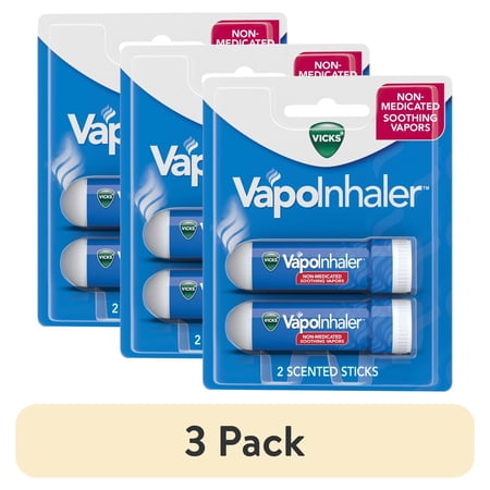 (3 pack) Vicks Vapo Inhaler, Soothing Non-Medicated Vapor Inhaler with Menthol Scent, 2 Count