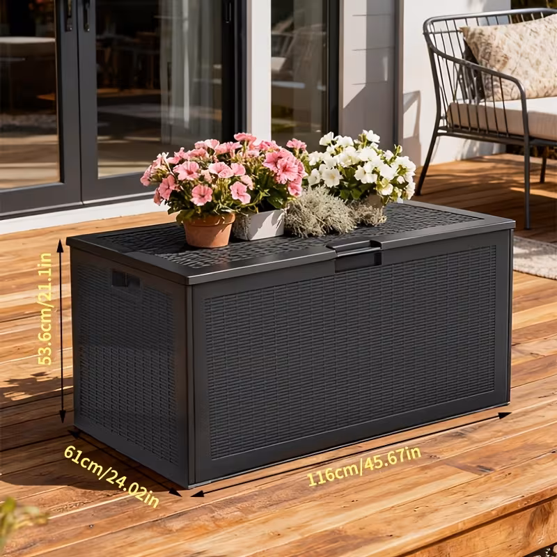 100-Gallon Waterproof Lockable Resin Deck Box, Indoor and Outdoor Storage for Patio Cushions, Pool, Garden and Yard Furniture