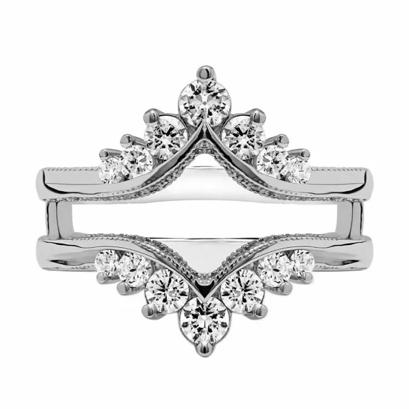 14K White Gold Plated 2.28Ct Round Lab-Created Diamonds Style Guard Enhancer Ring