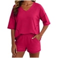 thumbnail image 3 of Sentmoon Two Pieces Set for Women Summer Clothes for Women and Women's Athletic Shorts Short Sleeve Crew Neck Spring Tops for Women Elastic Waist Basic Tops with Pockets S-2XL, 3 of 7
