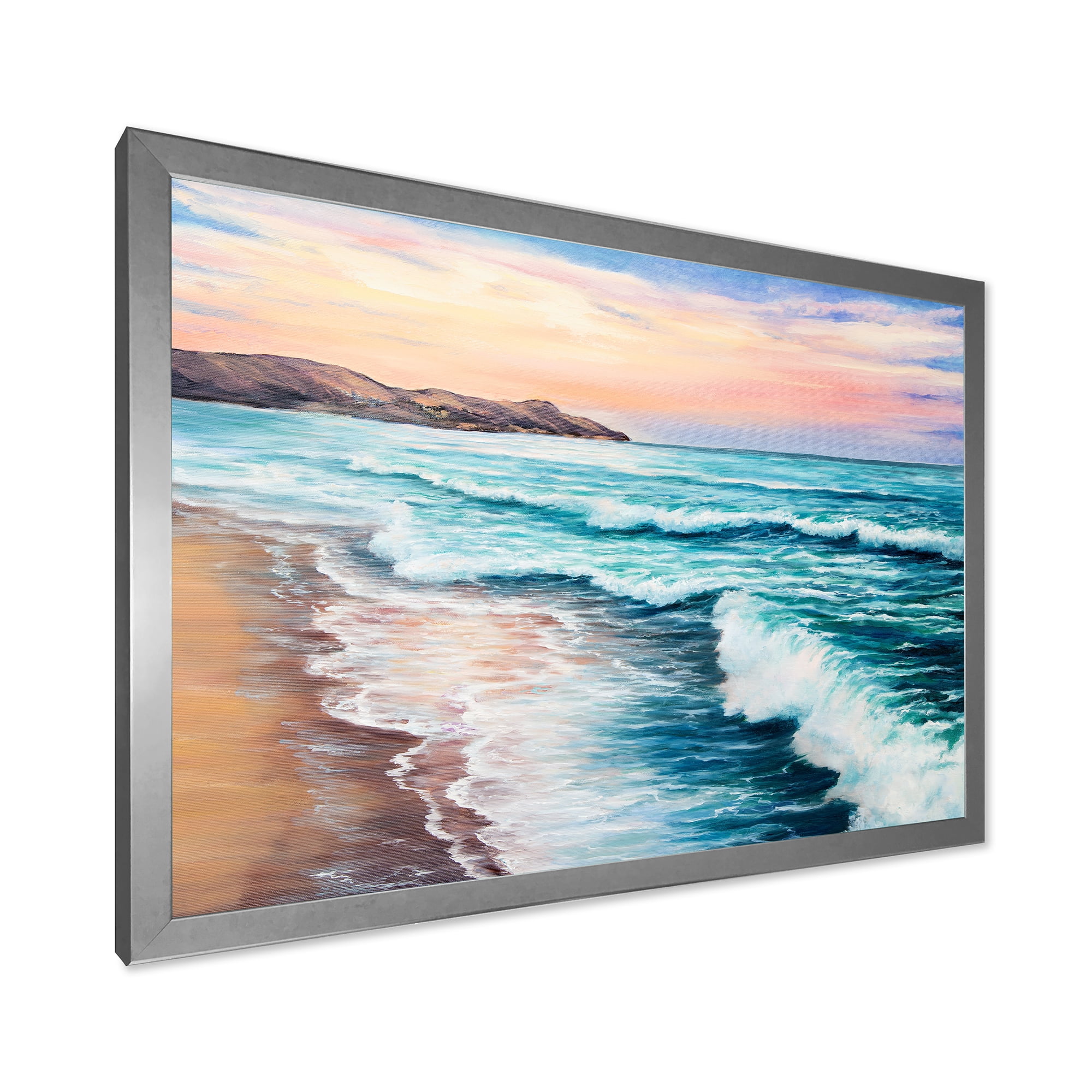 Designart 'Sunrise Glow On The Ocean Waves III' Nautical & Coastal Framed Art Print