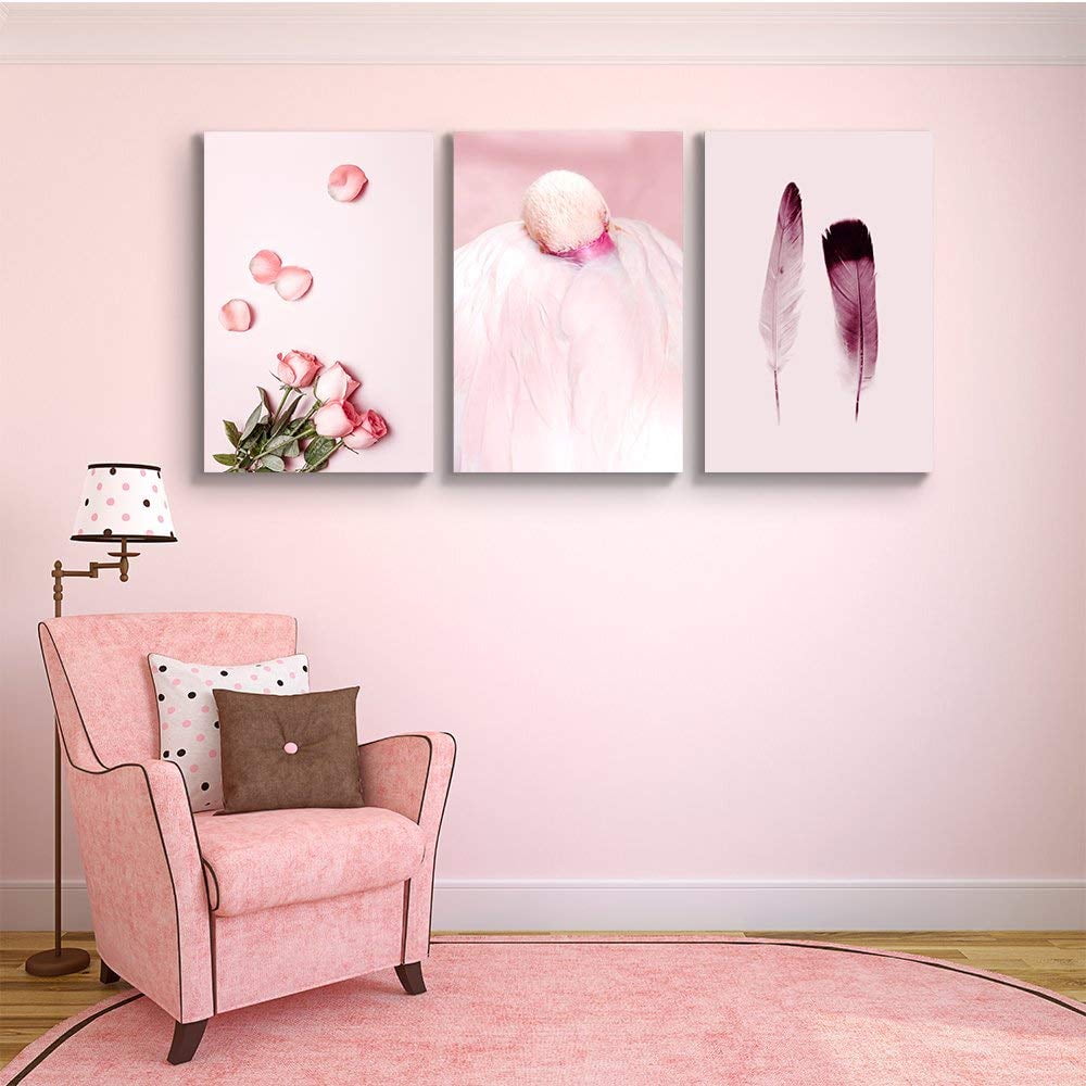 Wall26 3 Panel Canvas Wall Art - Flamingo Triptych Series | Pink Rose Petals  Sleeping in Feathers - Giclee Print Gallery Wrap Modern Home Decor Ready to  Hang - 16