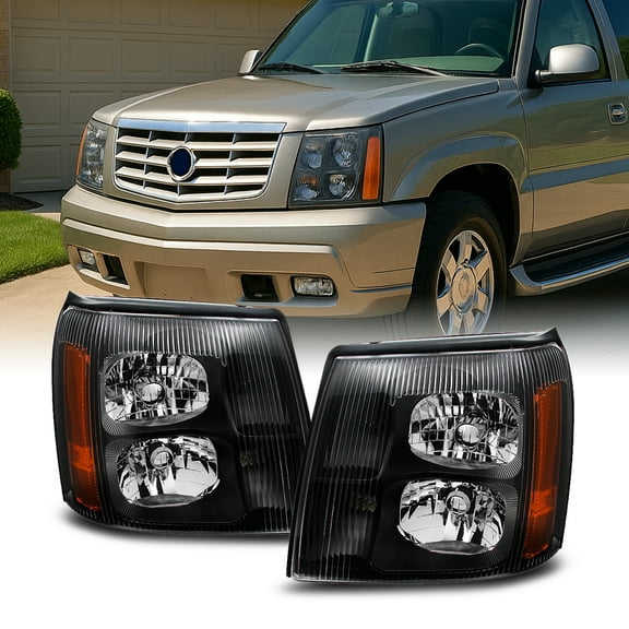 AKKON - For Cadillac Escalade Black Bezel Halogen Type Headlights Front Lamps Replacement Pair Left   Right