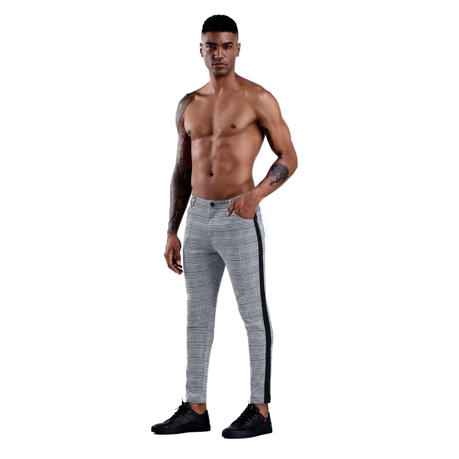 Tawop Men Pants Under 10 Men'S Plaid Striped Straight Long Slim Fit