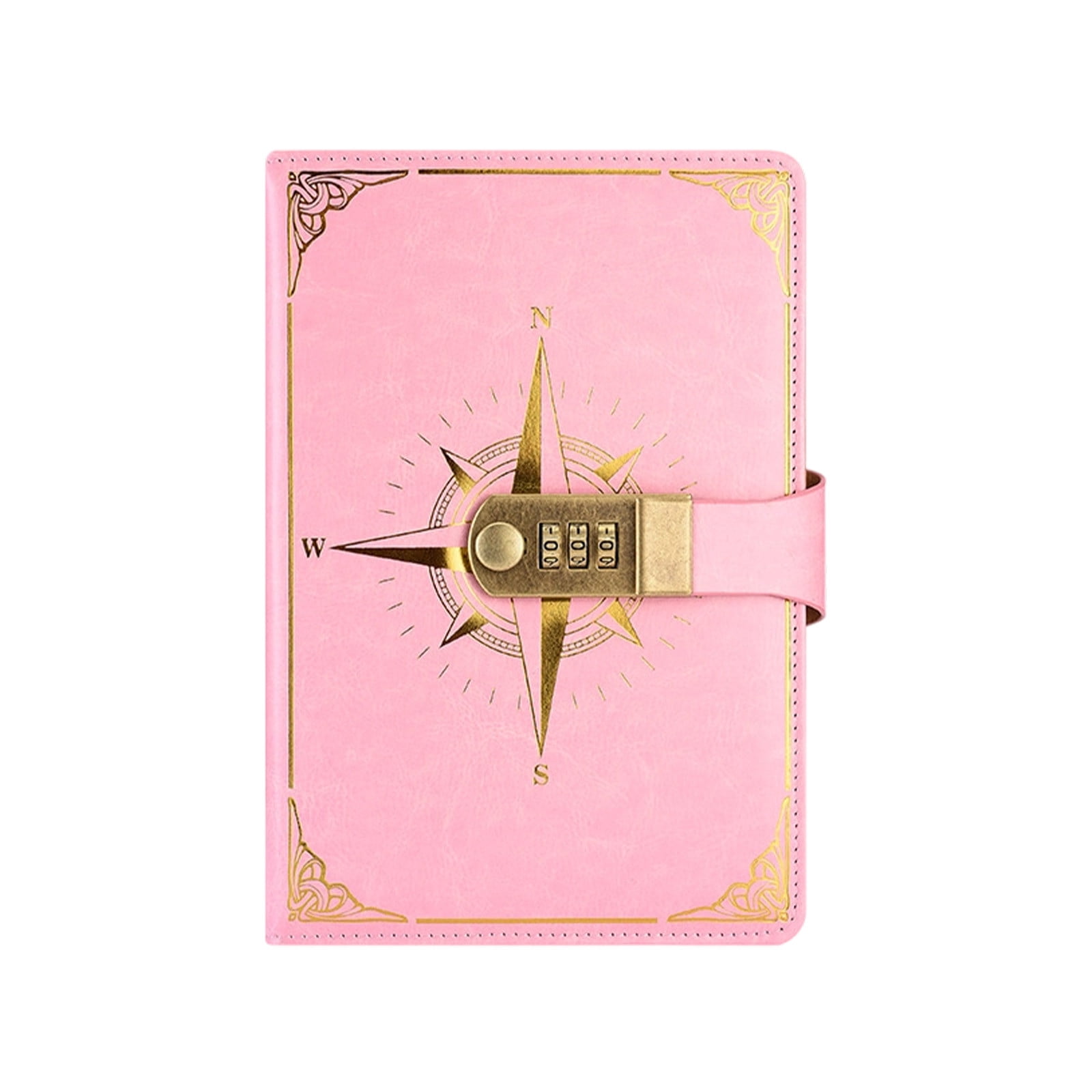 Roiihwy Journal with Lock, A5 Pu Leather Diary with Lock, Vintage Locks Journal Password Notebook, Locks Diary Planner Organizer, 8.66X5.91 Inches, Pink