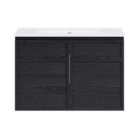 St. Tropez 30" Wall-Mounted Bathroom Vanity in Black Oak with 3-Hole Widespread Sink Top