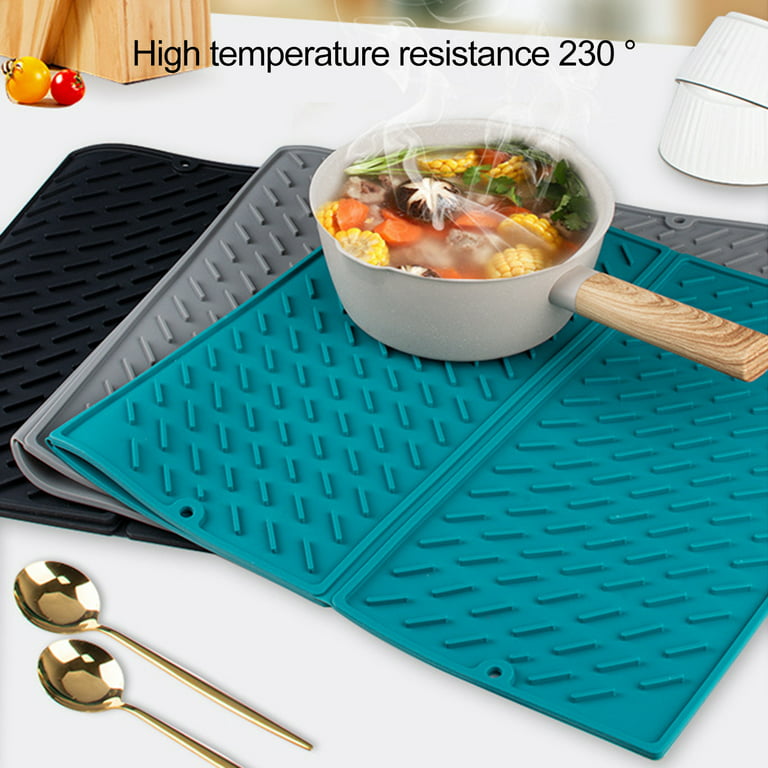 Yunx Dish Drying Mat Foldable Heat-Resistant Non-Slip Easy to Clean Good Heat Insulation Kitchen Counter Trifold Large Dish Drainer Mat Restaurant