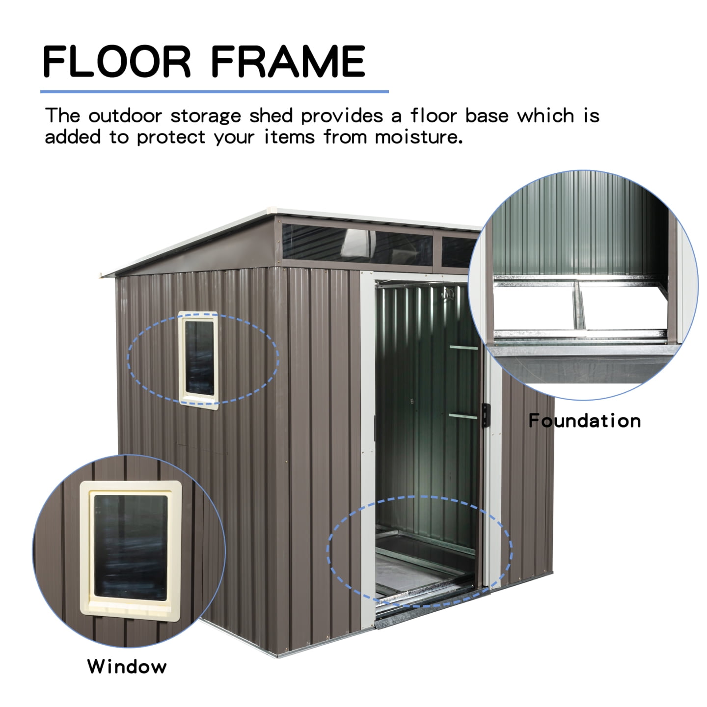 6ft x 5ft Outdoor Storage Shed with Sliding Doors and Padlock, Metal Tool Cabinet with Window and Metal foundation, Waterproof Tool Sheds for Backyard Garden Patio Lawn, Gray