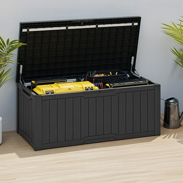 Uforic 120 Gallon Large Resin Deck Box, Lockable Outdoor Storage Boxes ,Waterproof, Black