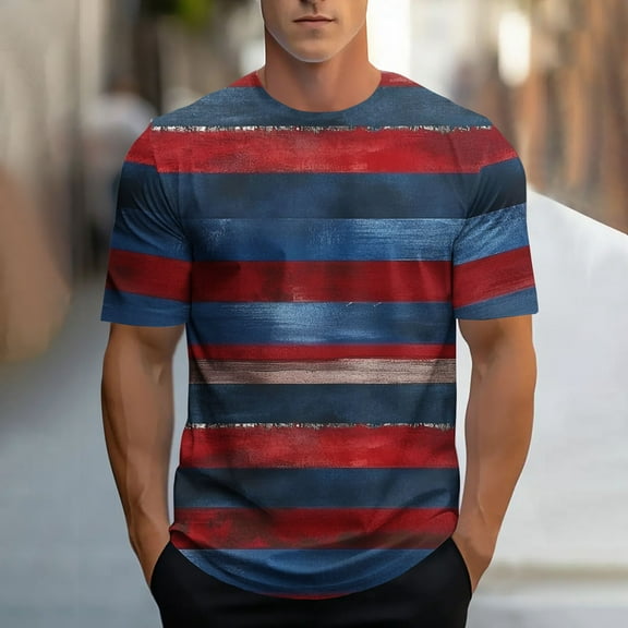 Handshe Men's T Shirts Summer Short Sleeve Striped T-shirt Crewneck Casual Loose Tee Tops Graphic T Shirts