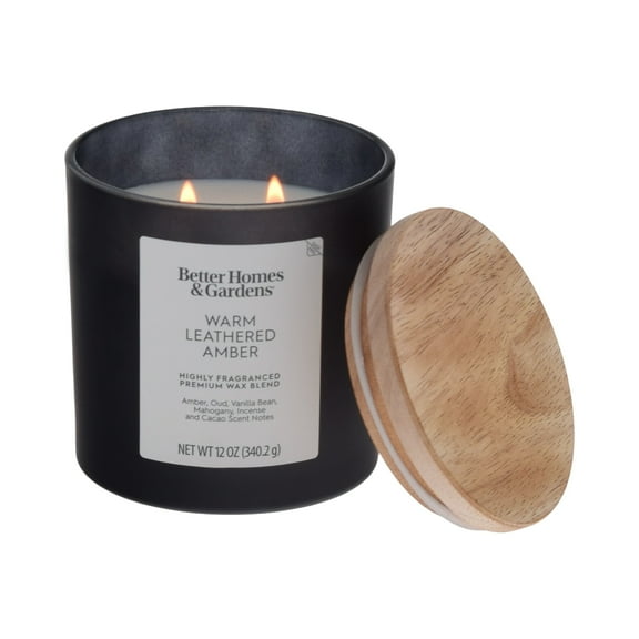 Better Homes and Gardens Warm Leathered Amber Scented 2-Wick Frosted Jar Candle 12oz.