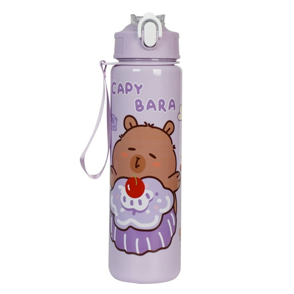 Botella de agua 700ml Capybara linda taza con paja y mango viajar púrpura