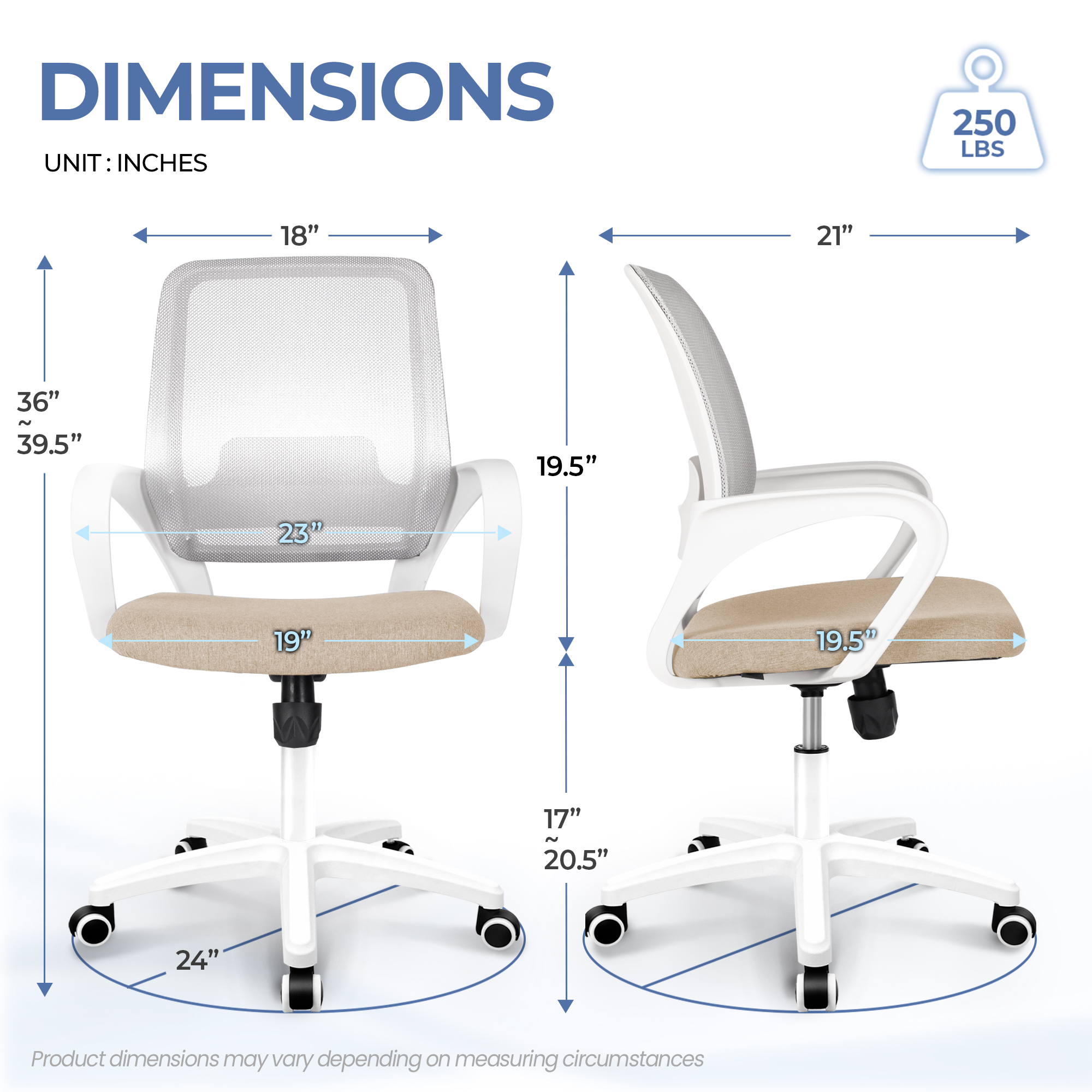 CELTOSS Ergonomic Home Office Chair, Mid Back Lumbar Support Desk Chair, Adjustable Height with Armrests for Adults, Beige