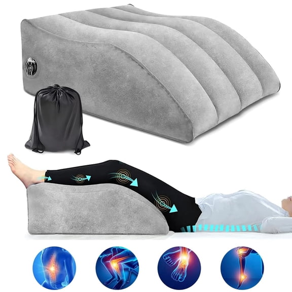 Jowenia Inflatable Leg Elevation Pillow, Wedge Pillows for Sleeping, Comfort Leg Bed Pillow Improve Circulation, Suitable for Relax Muscles & Comfort Swelling, Injuries, Rest Light Gray