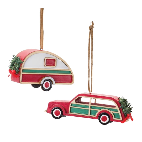 Melrose Camper and Car Christmas Ornaments - 4.5" - Set of 12