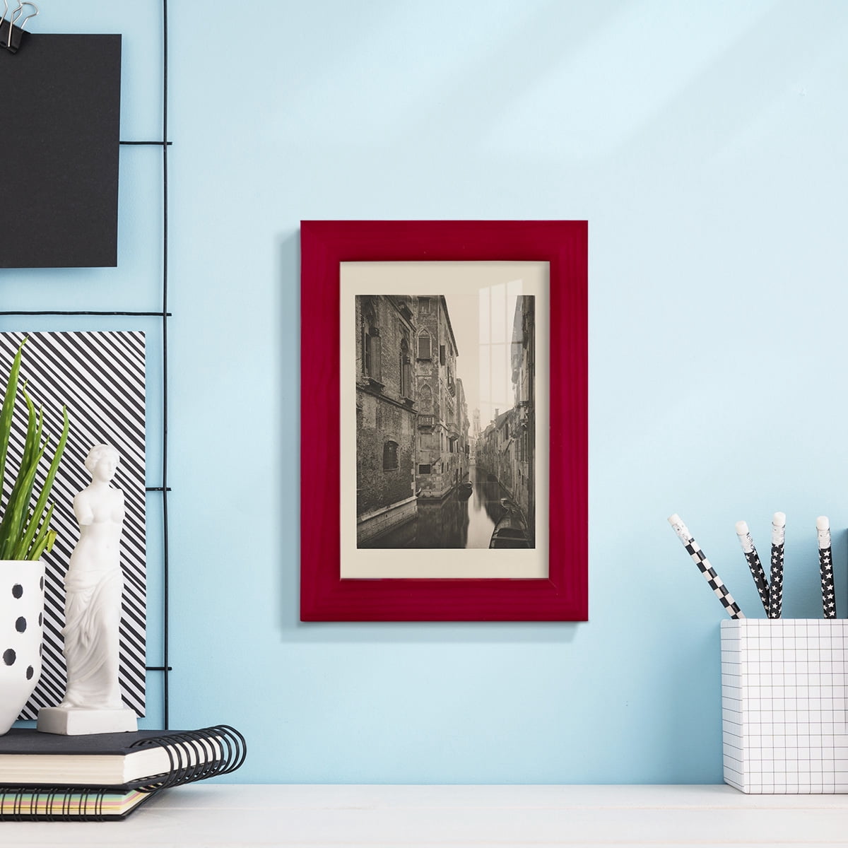 Vintage Views of Venice V - Framed Print w/glass - Cherry Red