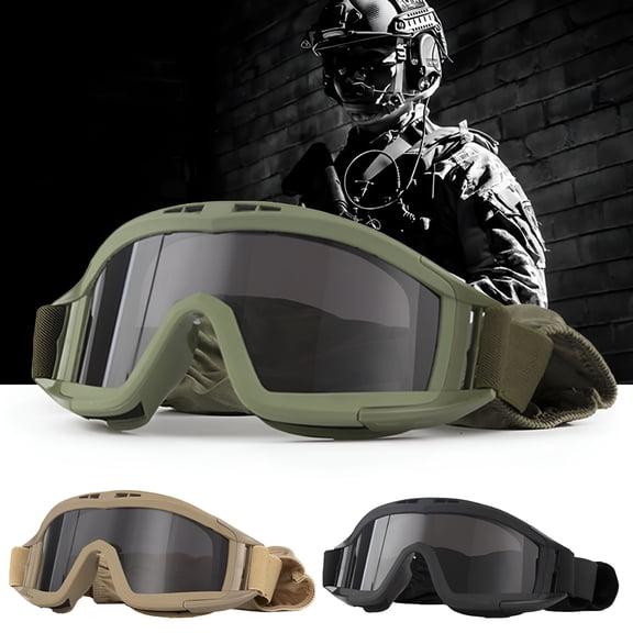 GJX Airsoft Goggles - Anti Fog Safety Glasses - Impact Resistant Tactical Eyewear - 3 Interchangeable Lenses for Outdoor Cycling