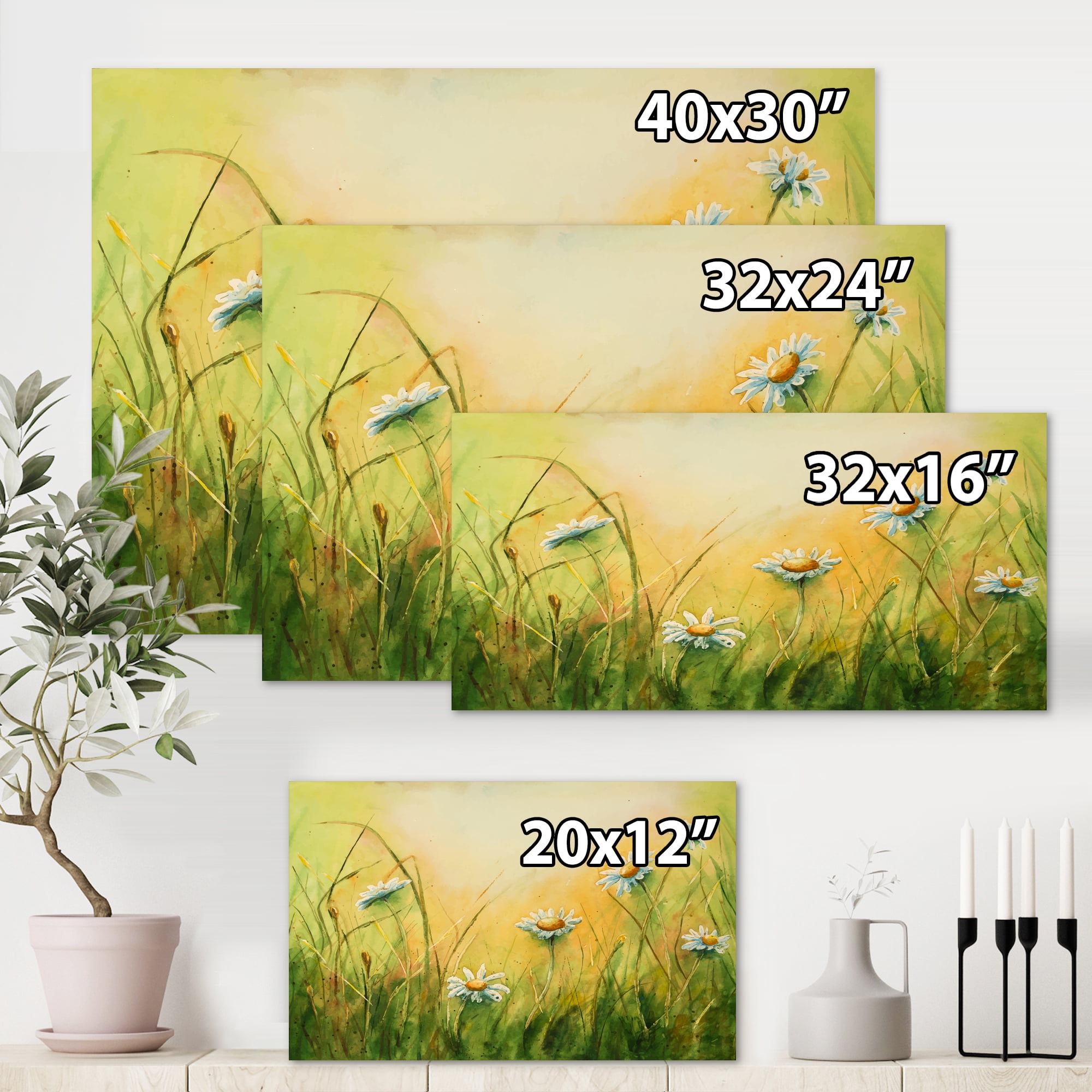 Designart ' Sunset Field With Herbs and Chamomiles ' Traditional Canvas Wall Art Print