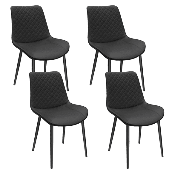 Set of 4 Comfortable Black Dining Chairs, Padded PU Leather Seat with Metal Legs for Dining Table, Cafe, or Office