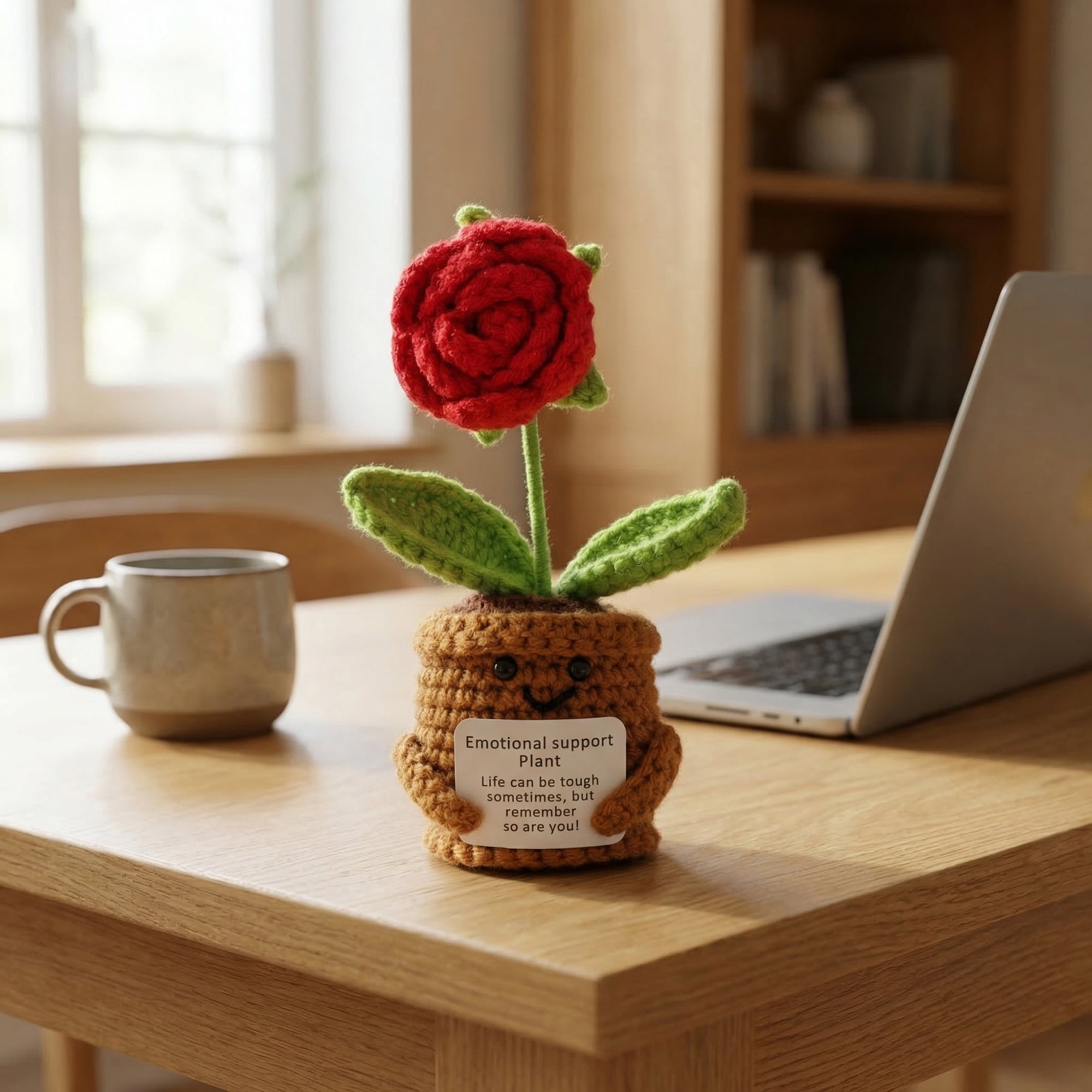 Unique Bargains 2Pcs Handmade Crochet Potted Knitted Plant Dashboard Red Rose 4.3 in