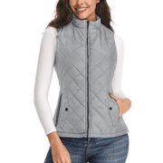 Vest for Women-Stand Collar Lightweight Zip Quilted,Gray Women's Vest