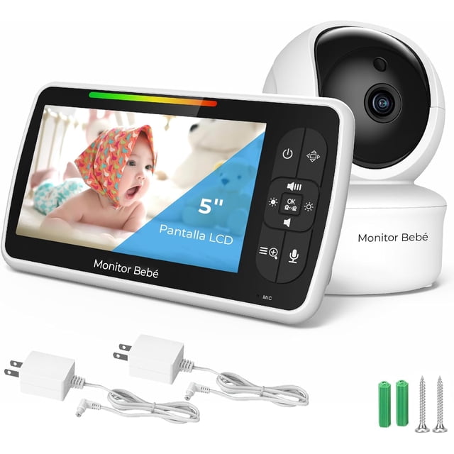 Monitor Bebé 5 Pulgadas, Monitor para Bebe con Camara, Monitor de Video