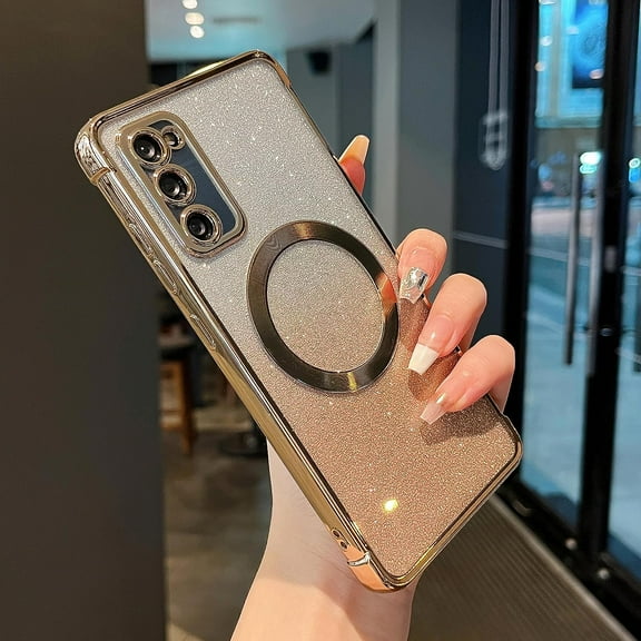 Magnetic Case for Samsung Galacxy S20 FE 5G with Gradient Glitter,[Compatible with MagSafe] Luxury Plating Cute Clear Bling Sparke Case for Women Girls,Shockproof TPU Protective Cover-Gold