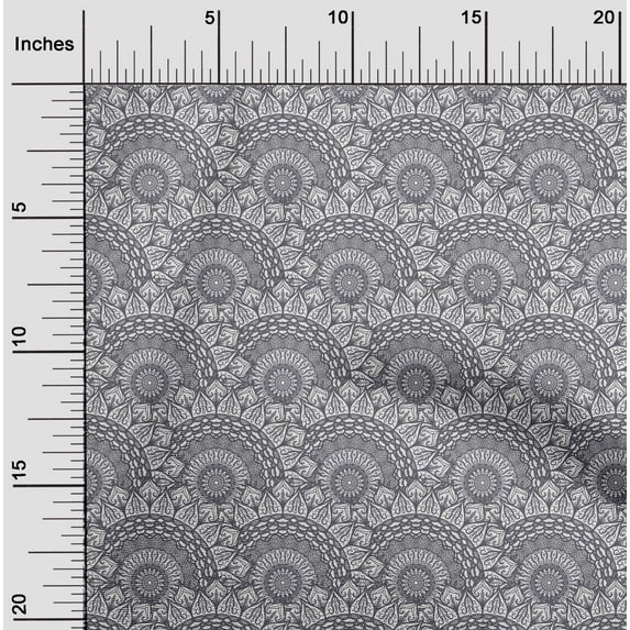 oneOone Cotton Poplin Gray Fabric Semi Mandala Floral Fabric For Sewing Printed Craft Fabric By The Yard 42 Inch Wide
