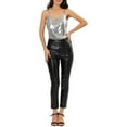 thumbnail image 2 of INSPIRE CHIC Women's Metallic Camisole Spaghetti Straps Backless Tank Tops M Silver, 2 of 7