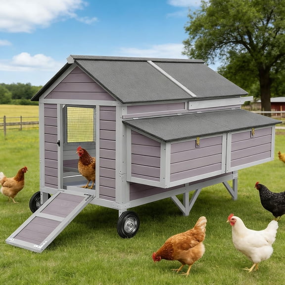 Aivituvin Extra Large Chicken Coop for 8-10 Chickens with Large Wheels Wooden Chicken Coop Spacious Habitat with 4 Perches 4 Nesting Boxes for Hen House Backyard Garden