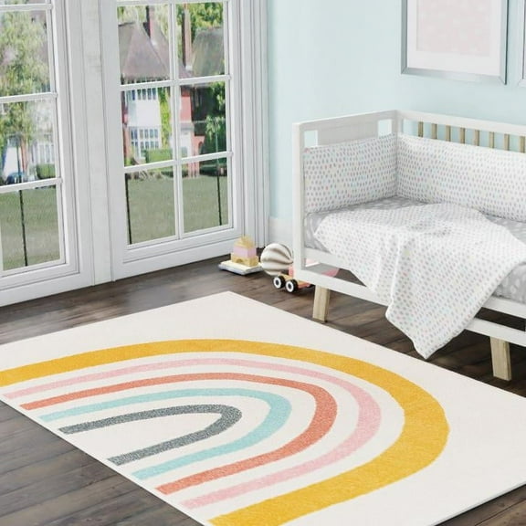 Unique Loom Whimsy Kids Collection Area Rug - Rainbow (5' 3" x 8' Rectangle Ivory/Yellow) Perfect For Kids Bed Room/Nursery Room/Living Room/Class Room/Play Room