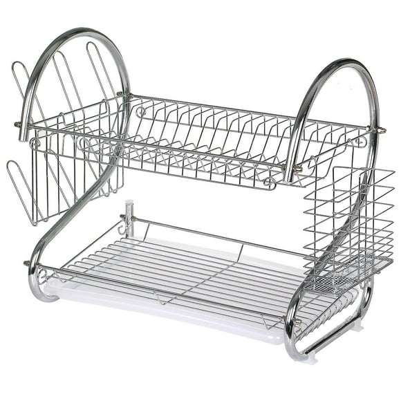 Chrome Plated 2 Tier Kitchen Drying Rack For Plates Bowls Mugs Cutlery