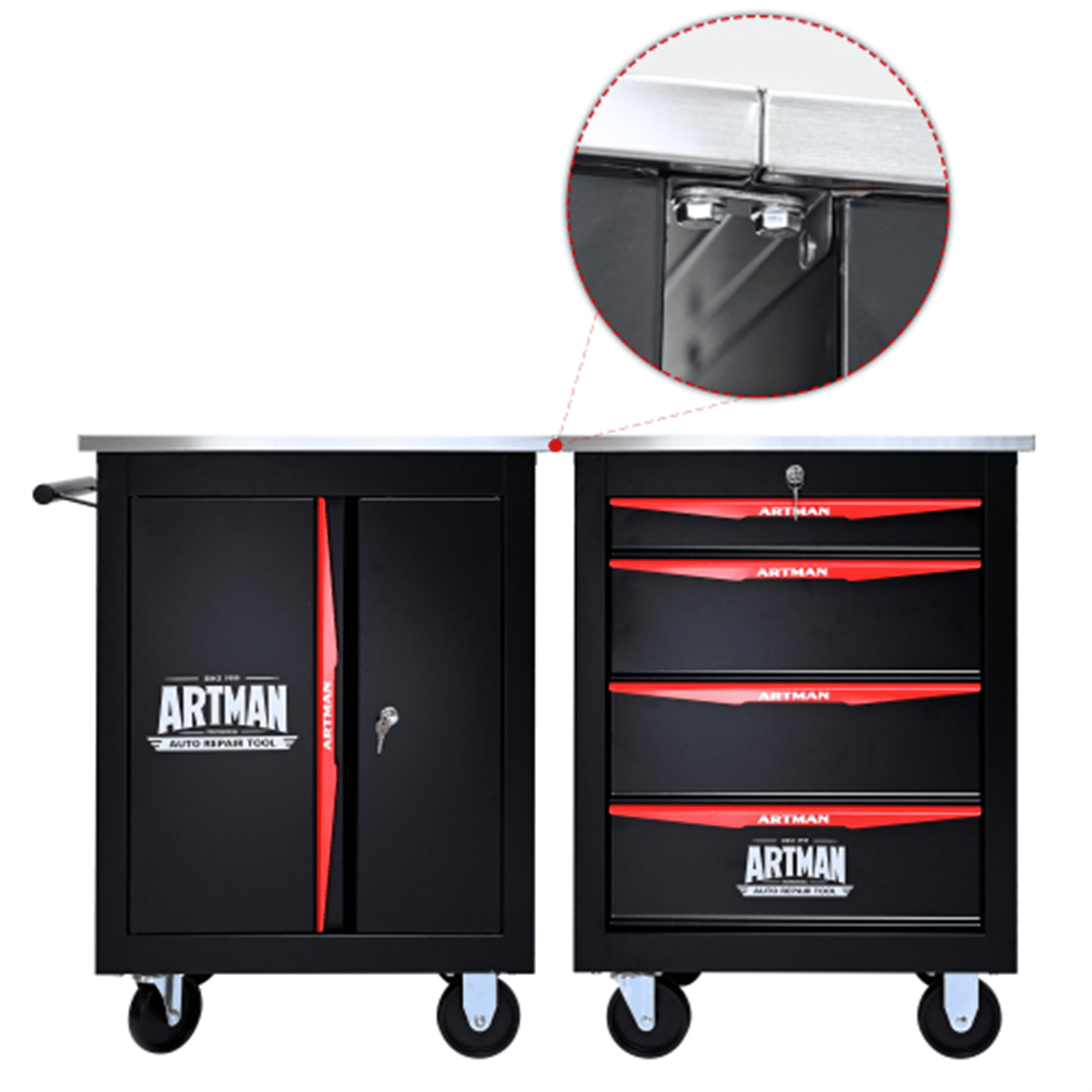 ARTMAN Double-Door Tool Storage Chest, Heavy Duty Tool Cart Cabinets ,Steel Rolling Tool Box for Workshop Garage Repair Shop