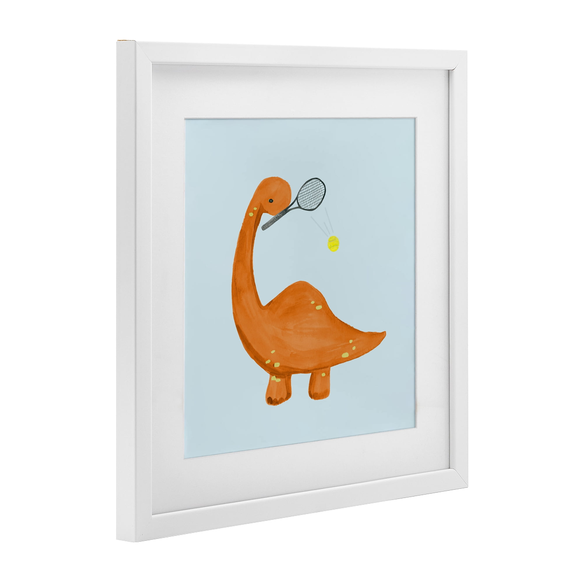 Stupell Industries Baby Dino Playing Tennis White Framed Print Under Glass, design by Lucille Price
