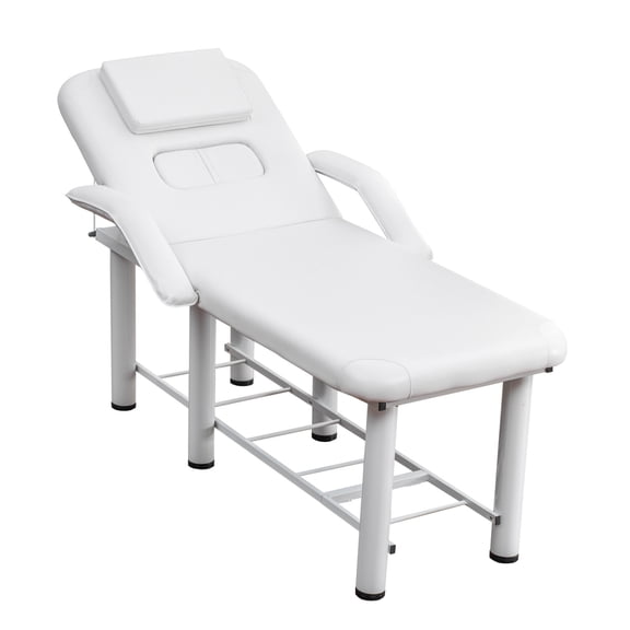 Youmumeub Professional Beauty Bed, White PU Leather Massage Table with Adjustable Backrest, Removable Armrests & Breast Cushions, Heavy Duty 600lb Capacity Facial Chair for Salon Spa Tattoo