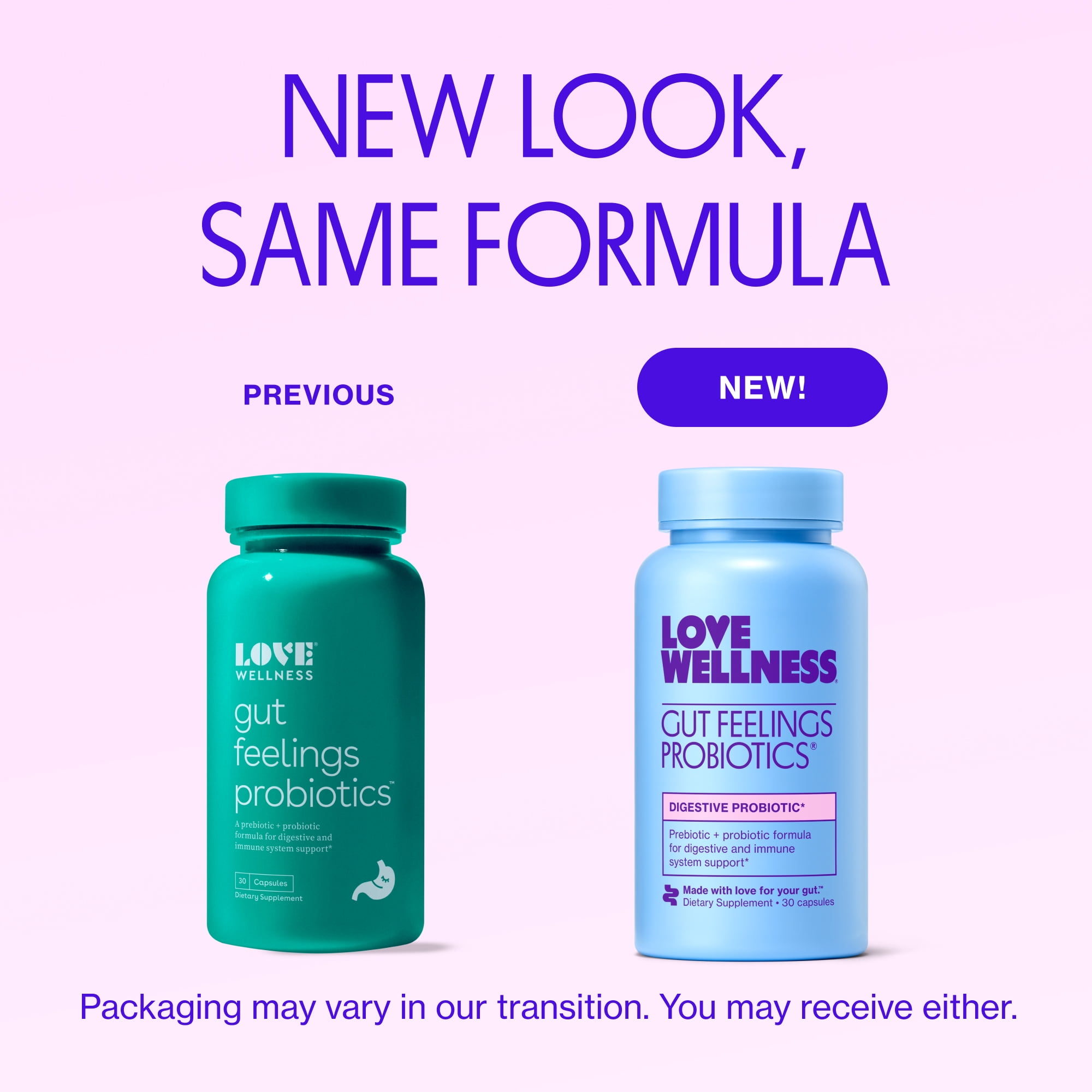 Love Wellness Gut Feelings Probiotics, Digestive Probiotic, 30ct