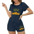 thumbnail image 5 of Tnhcen Women's Halloween Cat & Pumpkin Milk Silk Pajama Set Loose Fit Sleepwear Comfortable Loungewear S-XL Multiple Colors Available Navy, 5 of 7