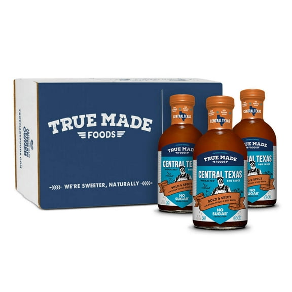 True Made Foods Central Texas Style BBQ Sauce, Bold and Spicy, No Sugar Added (18oz, 3 Pack)