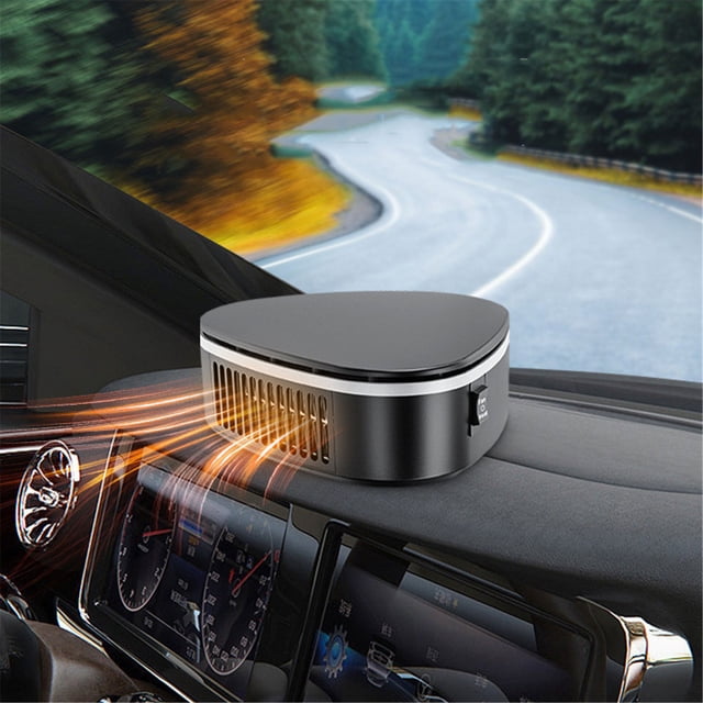 Compact Car Heater,Portable Desktop Fan Heater with Warm and Cold Air,Winter Defrost and Defog Device,Energy Saving Temperature Control,Flame Retardant Safe Heating,Table and Vehicle Use,Black Design