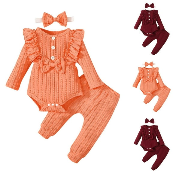 Fesfesfes Toddler Clothes Fashion Girls Casual Long Sleeve Tops Round Neck Collar Botton Solid Long Pants Sets