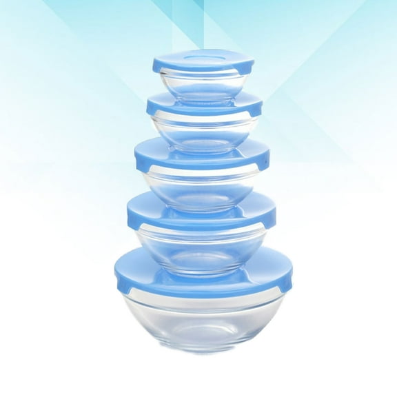 Sparsain Set of 5 heat-resistant glass salad bowls with lid, random color